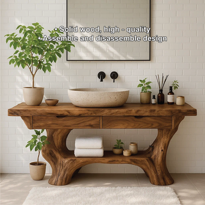 Handcrafted Solid Wood Vanity with Organic Curved Base and Natural Live Edge Design Kitchnce