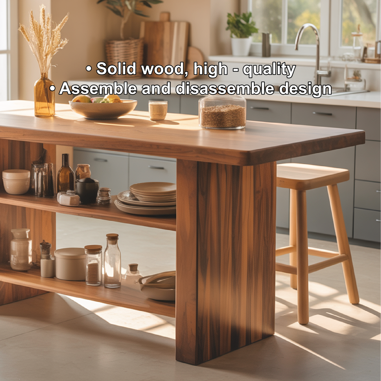 Handcrafted Solid Wood Dining Table with Built-In Storage Shelves for Modern Kitchen Spaces Kitchnce
