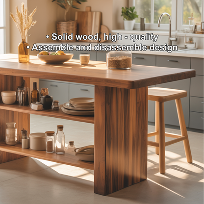 Handcrafted Solid Wood Dining Table with Built-In Storage Shelves for Modern Kitchen Spaces Kitchnce