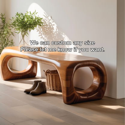Handcrafted Solid Wood Entryway Bench with Modern Sculpted Organic Frame and Polished Finish Kitchnce