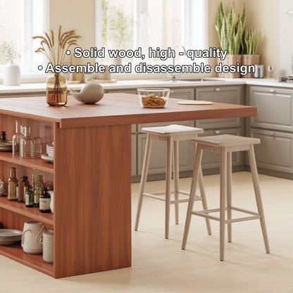 Handcrafted Solid Wood Dining Table with Open Storage Shelves for Modern Kitchen Interiors Kitchnce