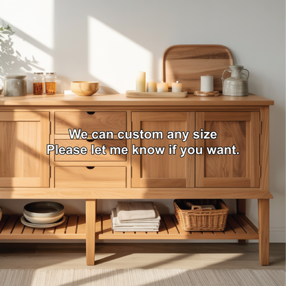 Handcrafted Solid Wood Dining Storage Sideboard with Open Lower Shelf and Multi-Drawer Design Kitchnce