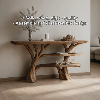 Handcrafted Solid Wood Tree Console Table with Multi-Tier Organic Design for Modern Interiors Kitchnce