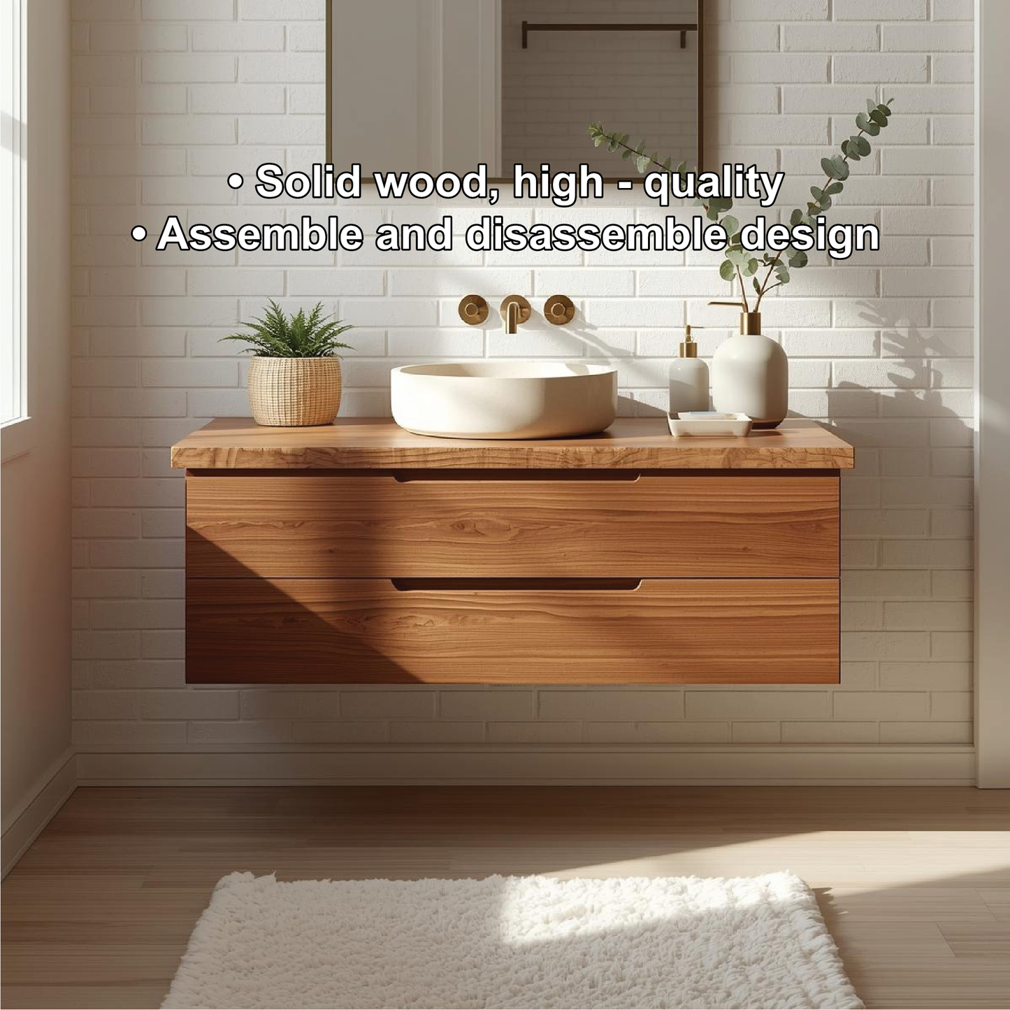 Handcrafted Solid Wood Floating Vanity with Minimalist Design and Natural Live Edge Detail Kitchnce