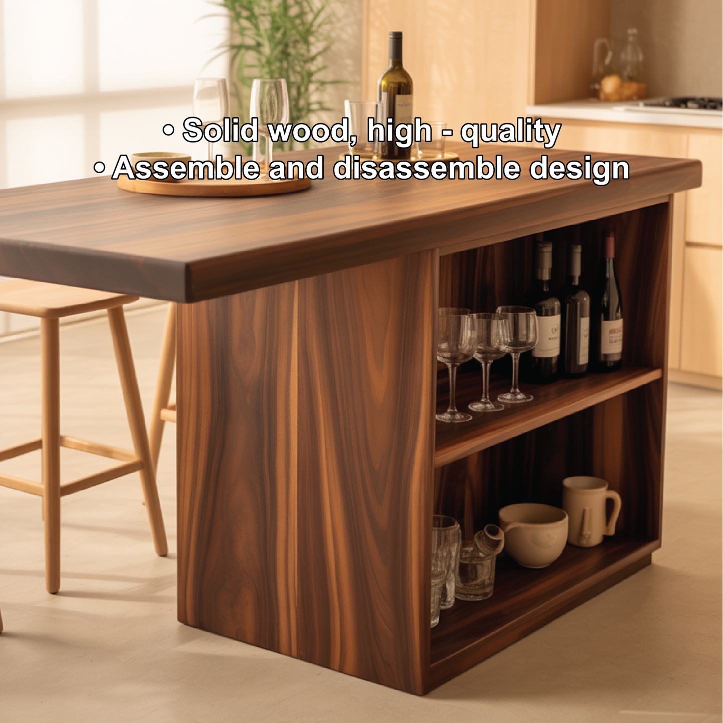 Handcrafted Solid Wood Dining Table with Open Storage and Smooth Rich Grain for Modern Kitchens Kitchnce
