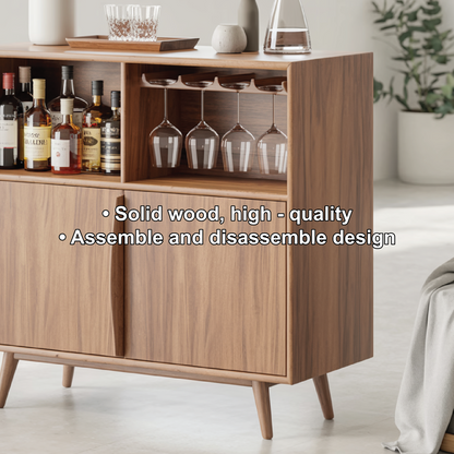 Handcrafted Solid Wood Dining Cabinet with Wine Storage and Glass Holder Shelves Kitchnce