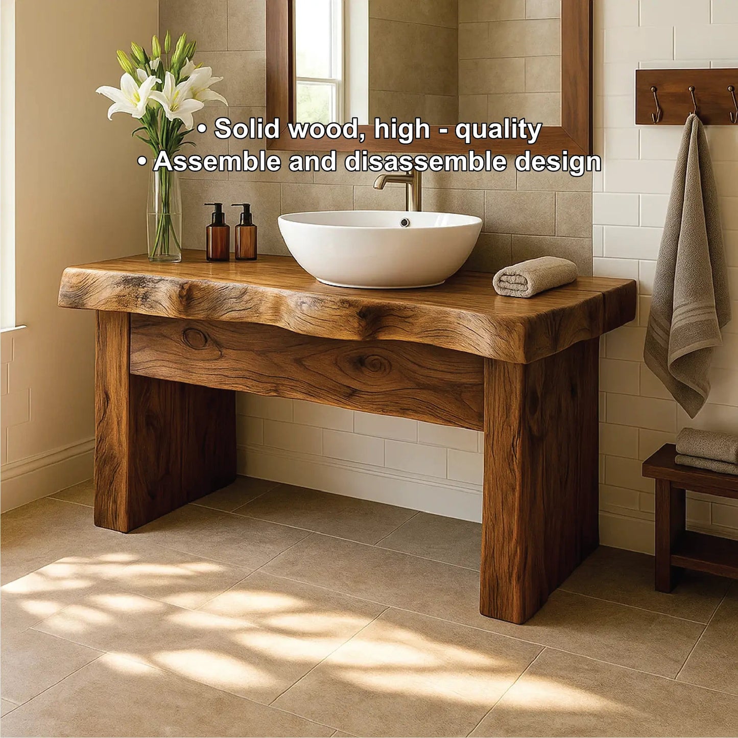 Handcrafted Solid Wood Bathroom Vanity with Live Edge Design for Natural and Modern Interiors Kitchnce