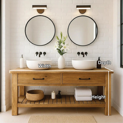 Handcrafted Double Solid Wood Bathroom Vanity with Drawers and Slatted Shelf for Modern Homes Kitchnce