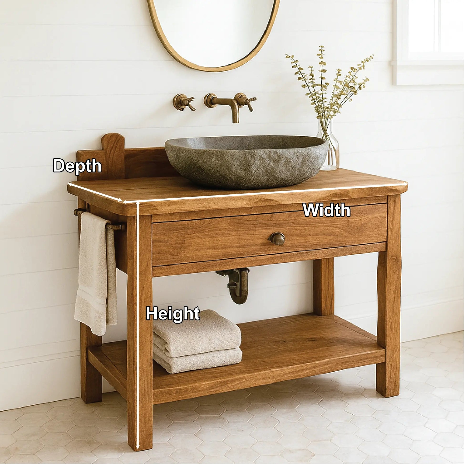 Handcrafted Solid Wood Bathroom Vanity with Drawer and Shelf for Rustic Farmhouse Interior Design Kitchnce
