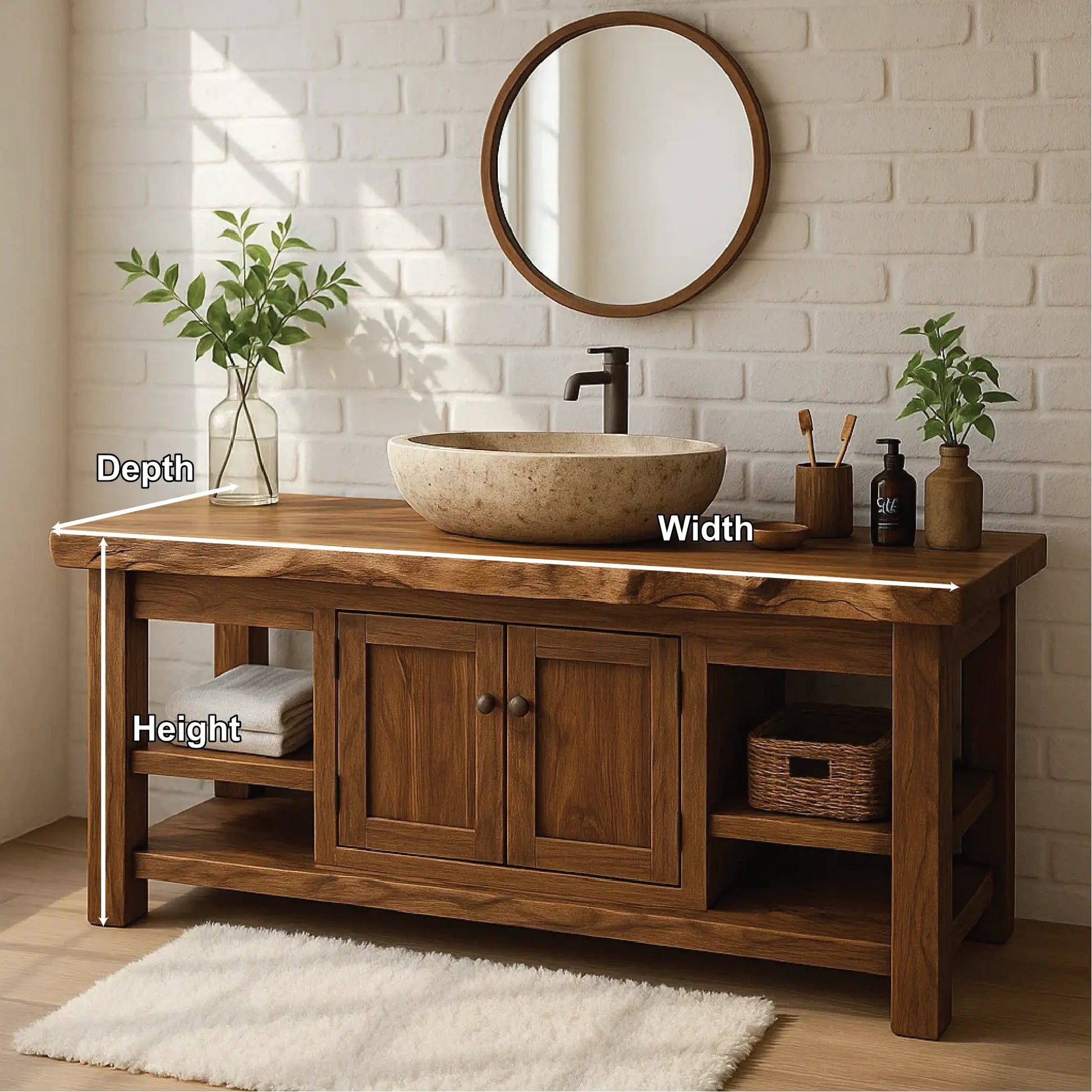 Handcrafted Solid Wood Vanity with Natural Live Edge and Double Door Storage Design Kitchnce