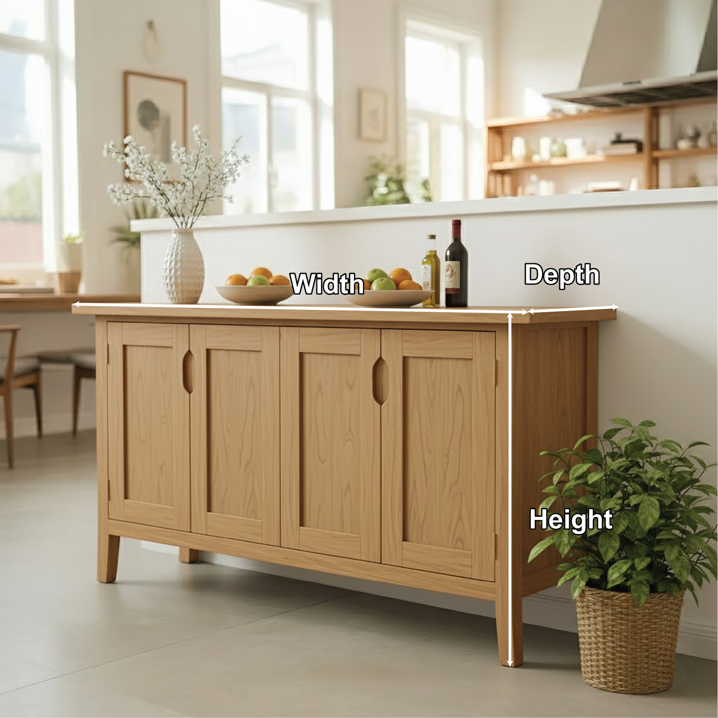 Handcrafted Solid Wood Dining Storage Cabinet with Four Paneled Doors for Modern Interiors Kitchnce