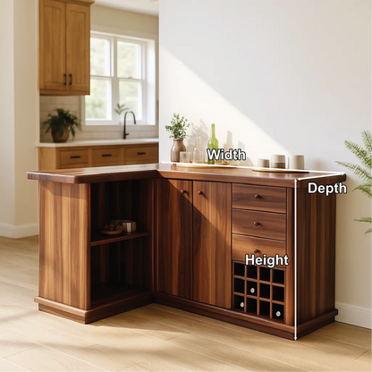 Solid Wood Wine Storage Cabinet with Drawers and Rack – Premium L-Shaped Bar Furniture Kitchnce