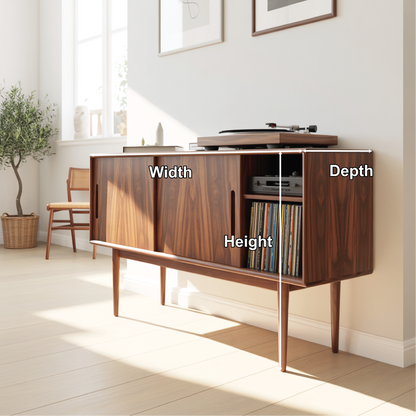 Solid Wood Console Table with Sliding Doors – Mid-Century Style Storage Cabinet for Living Room Kitchnce