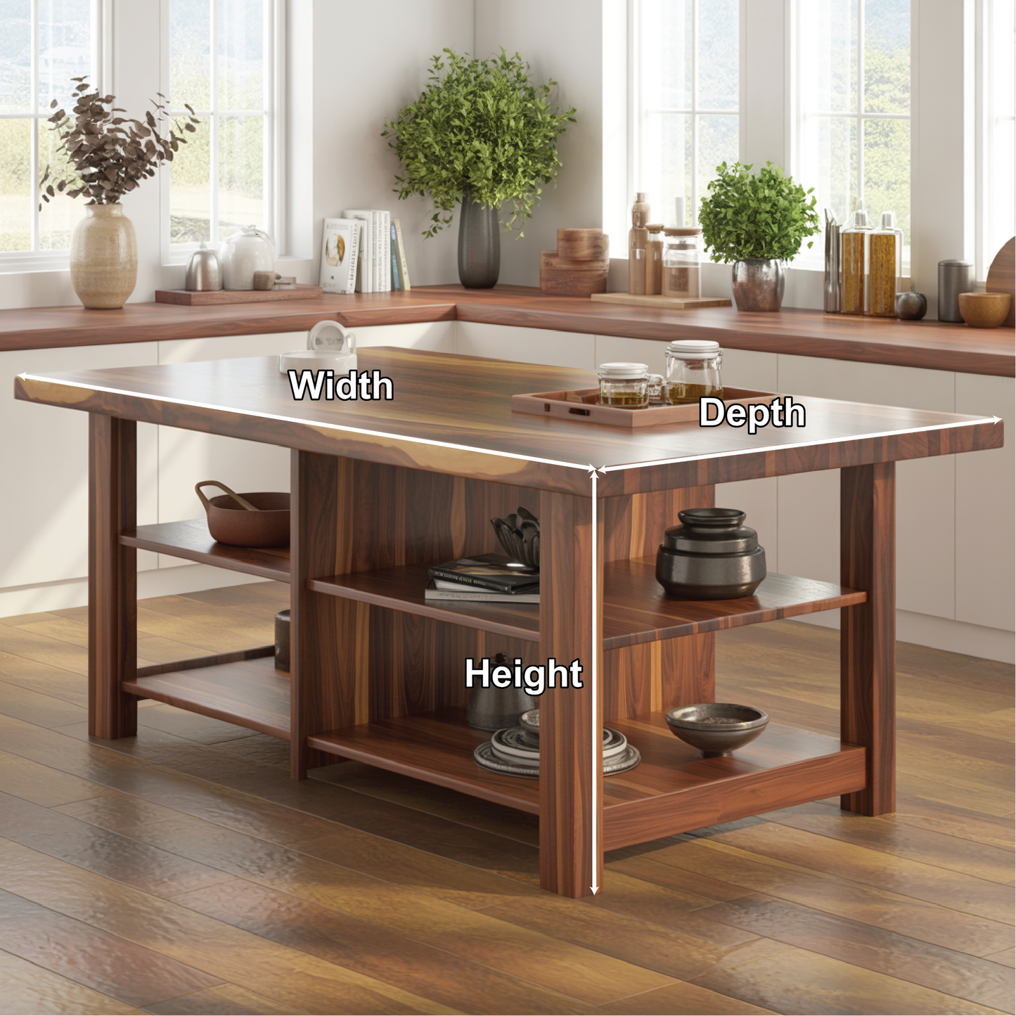 Handcrafted Solid Wood Dining Table with Open Storage Shelves for Warm Modern Kitchens Kitchnce