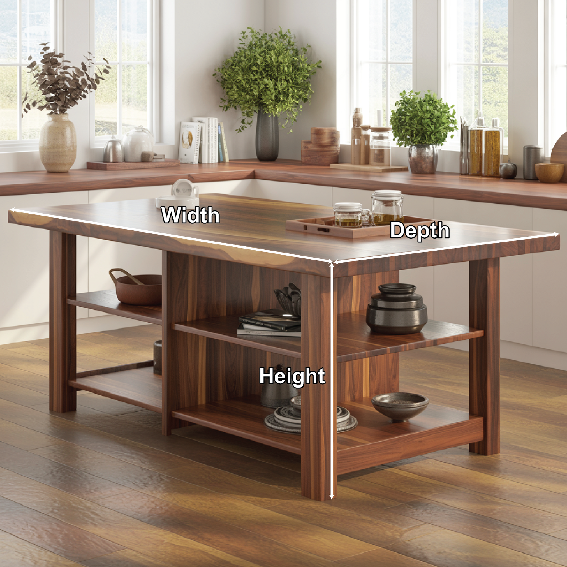 Handcrafted Solid Wood Dining Table with Open Storage Shelves for Warm Modern Kitchens Kitchnce