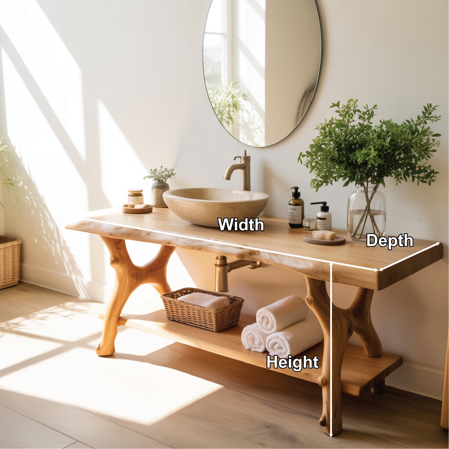 Solid Wood Bathroom Vanity with Natural Live Edge Design – Handcrafted Luxury Sink Console Kitchnce