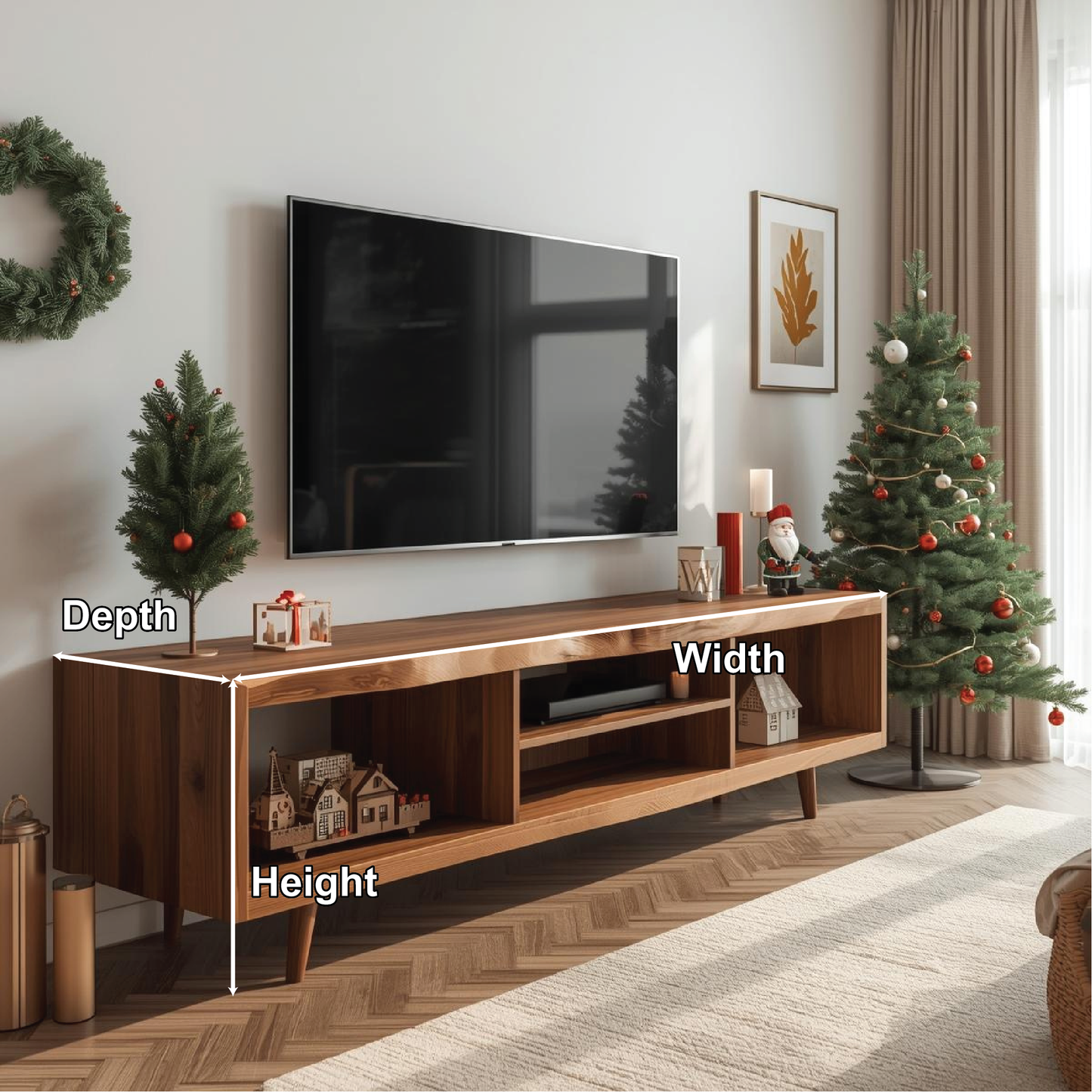 Handcrafted Solid Wood TV Stand with Mid-Century Design and Natural Finish for Modern Living Rooms Kitchnce