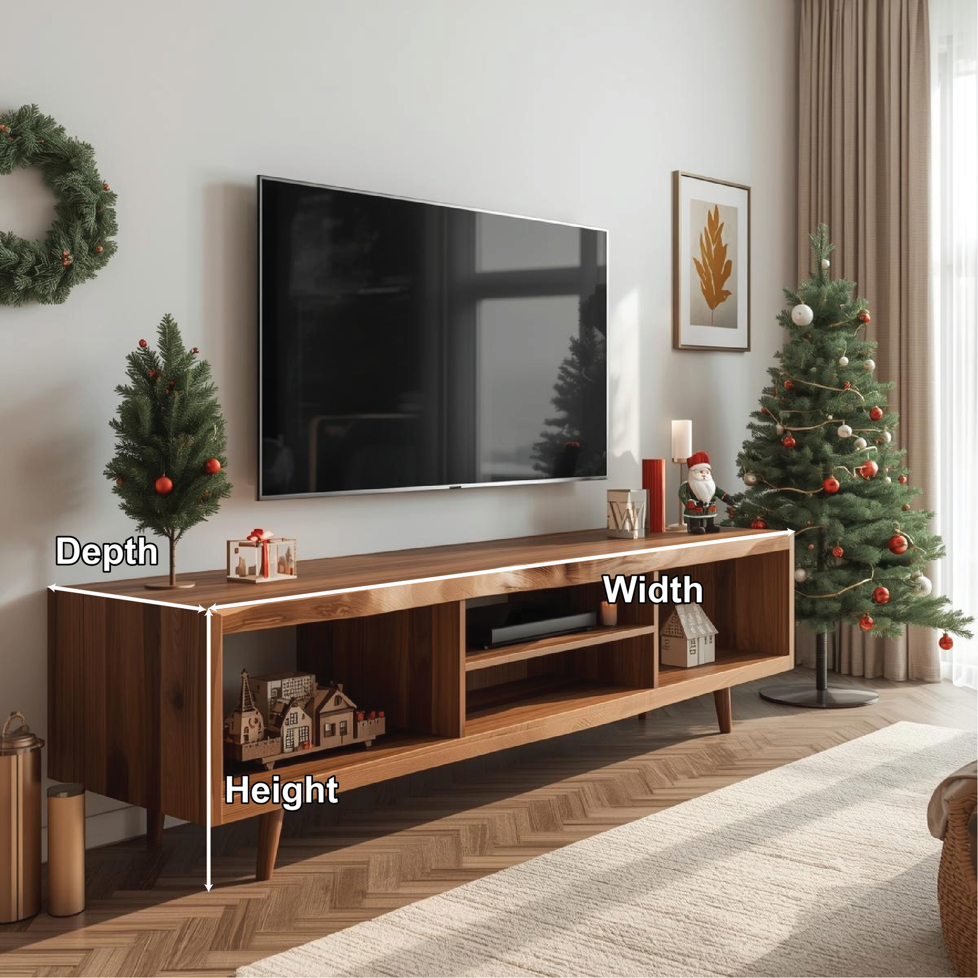 Handcrafted Solid Wood TV Stand with Mid-Century Design and Natural Finish for Modern Living Rooms Kitchnce