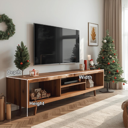 Handcrafted Solid Wood TV Stand with Mid-Century Design and Natural Finish for Modern Living Rooms Kitchnce