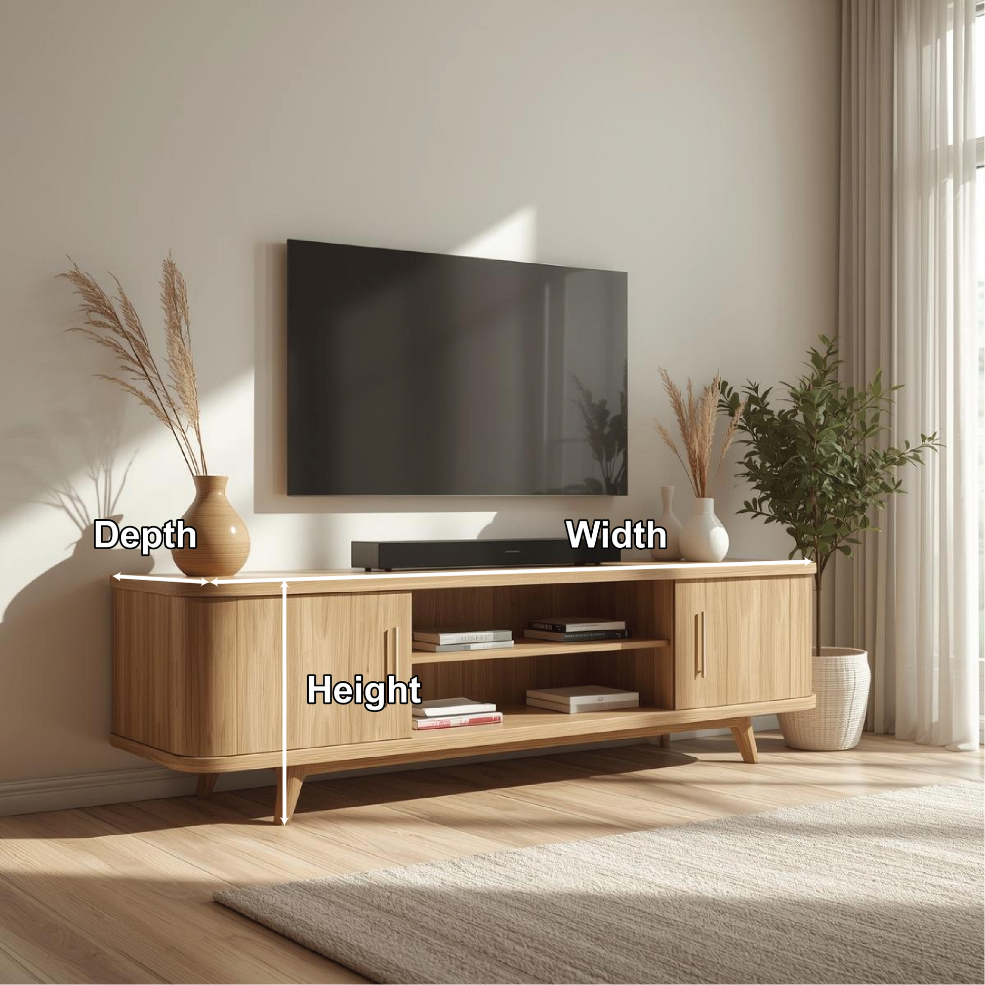 Mid Century Solid Wood TV Stand Modern Media Console Long Entertainment Center Cabinet Kitchnce