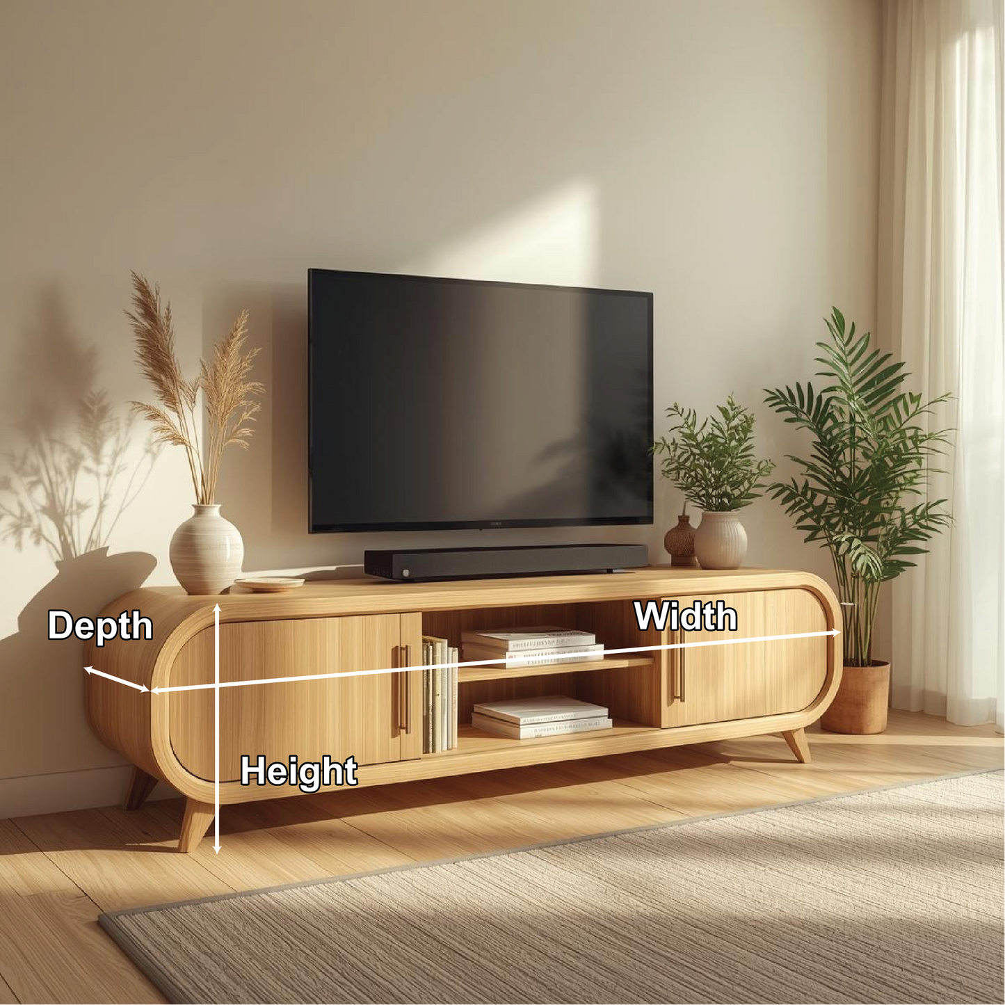 Mid Century Solid Wood TV Stand Curved Media Console Modern Entertainment Center Cabinet Kitchnce
