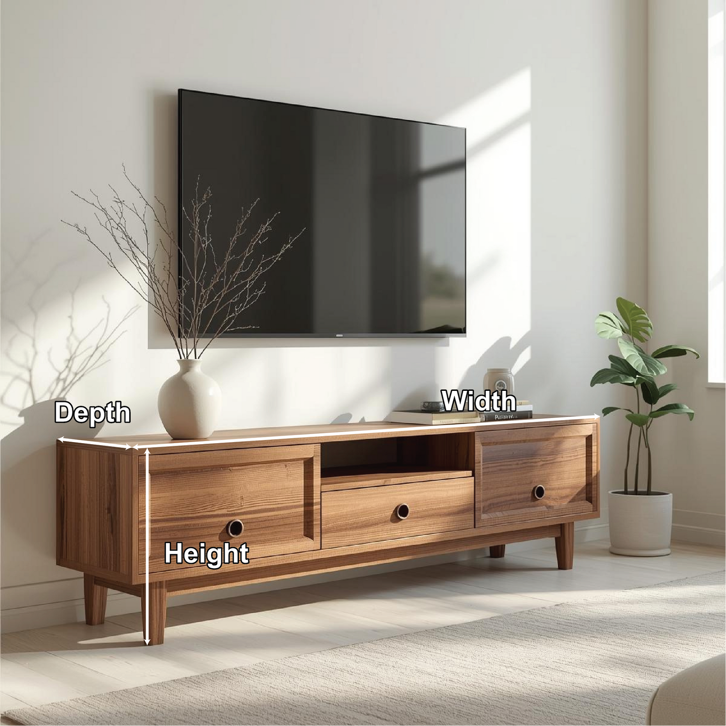 Mid Century Solid Wood TV Stand Modern Media Console Entertainment Center Cabinet Kitchnce
