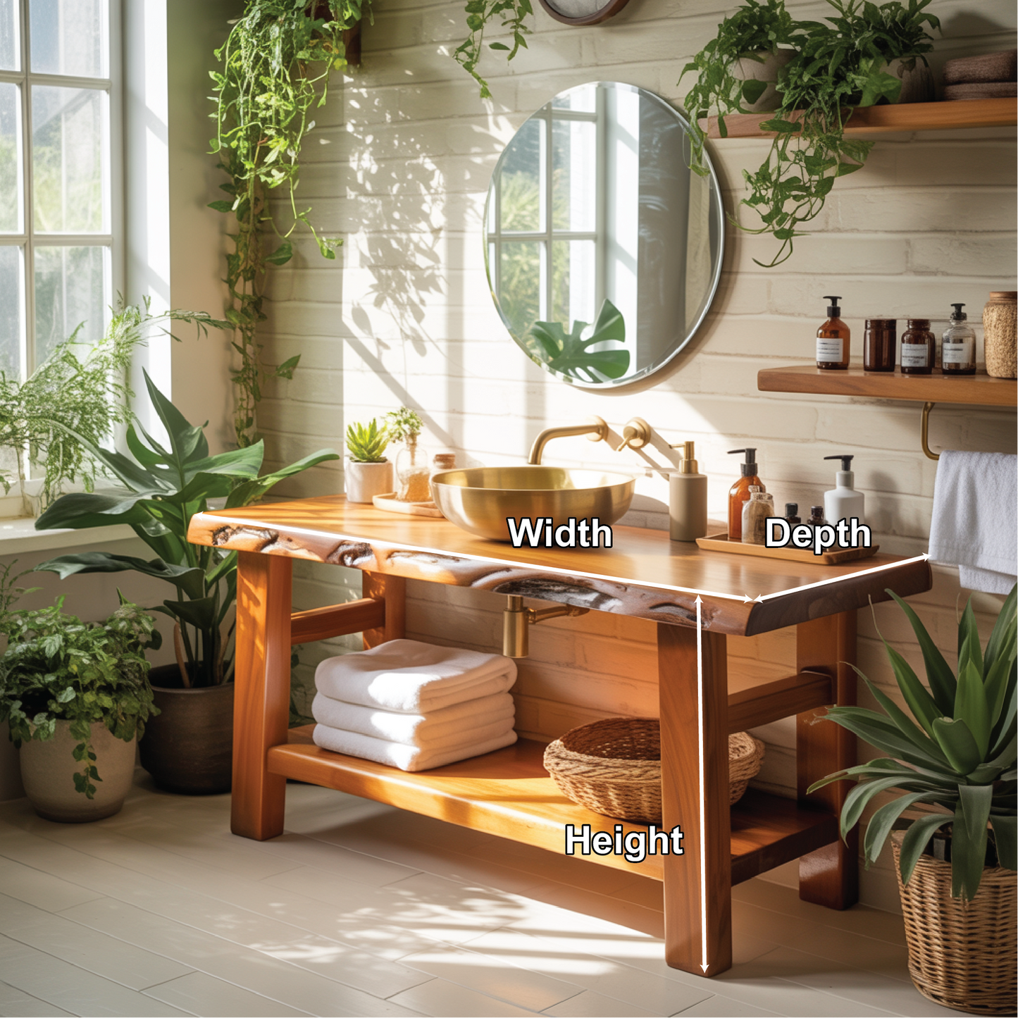 Solid Wood Live Edge Bathroom Vanity – Handcrafted Natural Timber Sink Console Kitchnce
