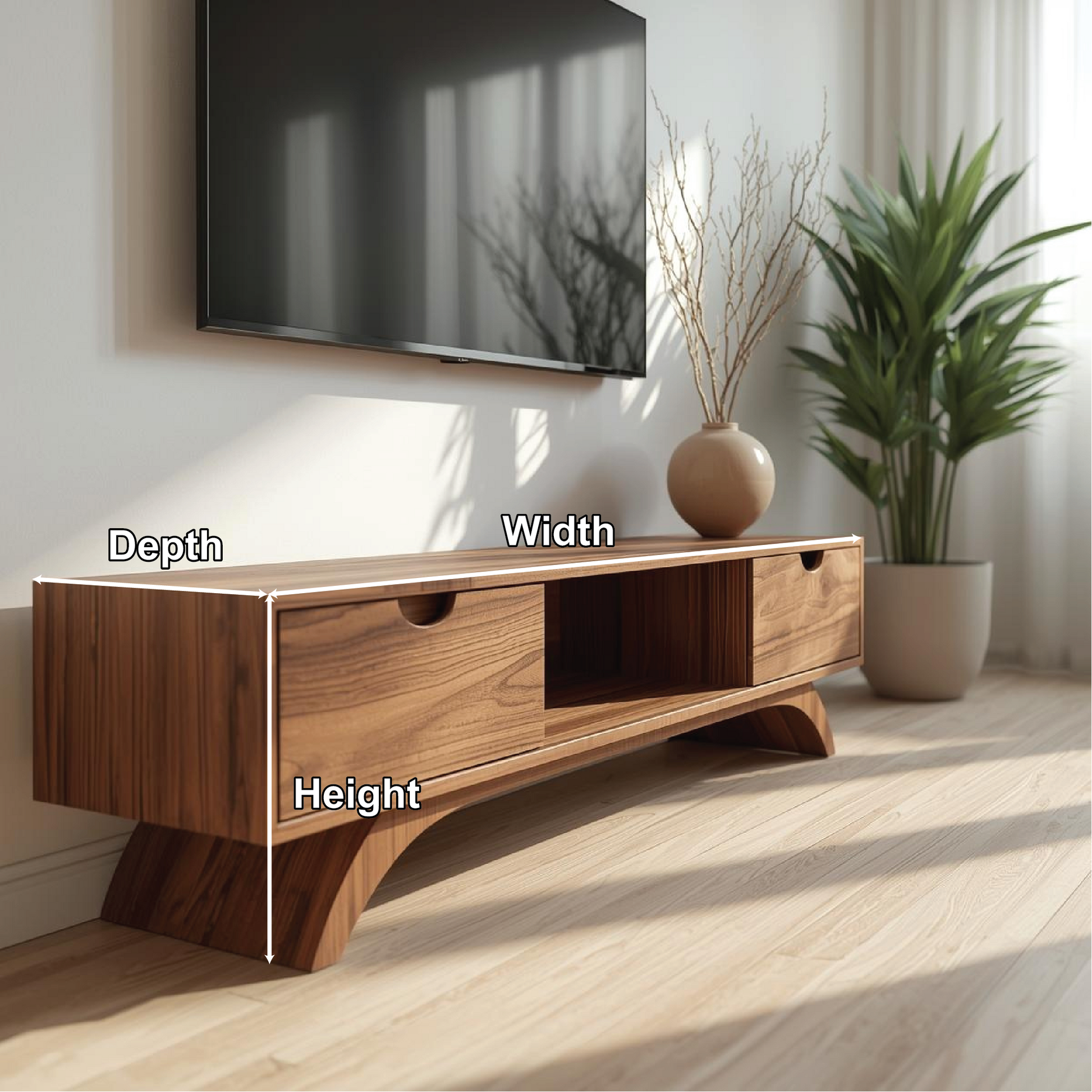 Mid Century Solid Wood TV Stand Modern Media Console Low Entertainment Center Cabinet Kitchnce