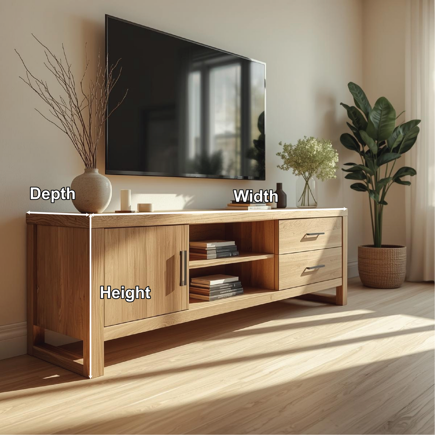 Mid Century Solid Wood TV Stand Modern Media Console Long Entertainment Center Cabinet Kitchnce