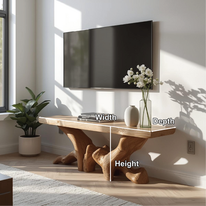 Rustic Solid Wood TV Stand Sculptural Media Console Natural Wood Entertainment Table Kitchnce