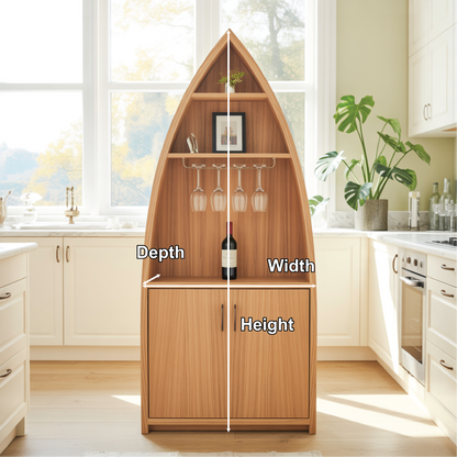 Handcrafted Solid Wood Dining Cabinet with Boat-Shaped Design, Glass Holder and Lower Storage Kitchnce
