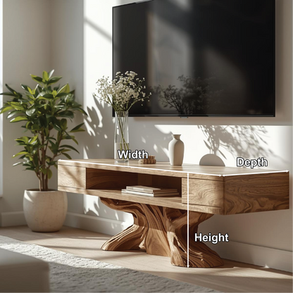 Rustic Solid Wood TV Stand Sculptural Base Media Console Modern Entertainment Center Kitchnce