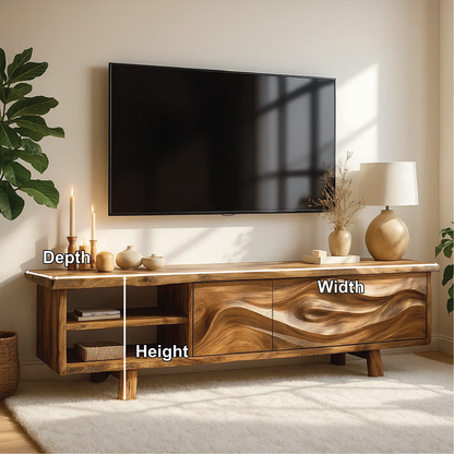 Live Edge Solid Wood TV Stand Walnut Media Console Hand Carved Modern Entertainment Unit Kitchnce