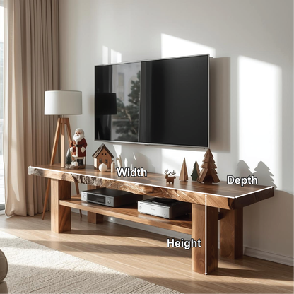 Handcrafted Solid Wood Live Edge TV Stand with Natural Finish for Modern and Rustic Interiors Kitchnce