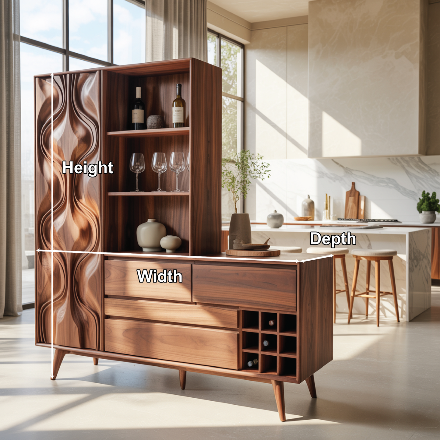 Handcrafted Solid Wood Dining Cabinet with Wine Storage and Open Shelves for Modern Homes Kitchnce