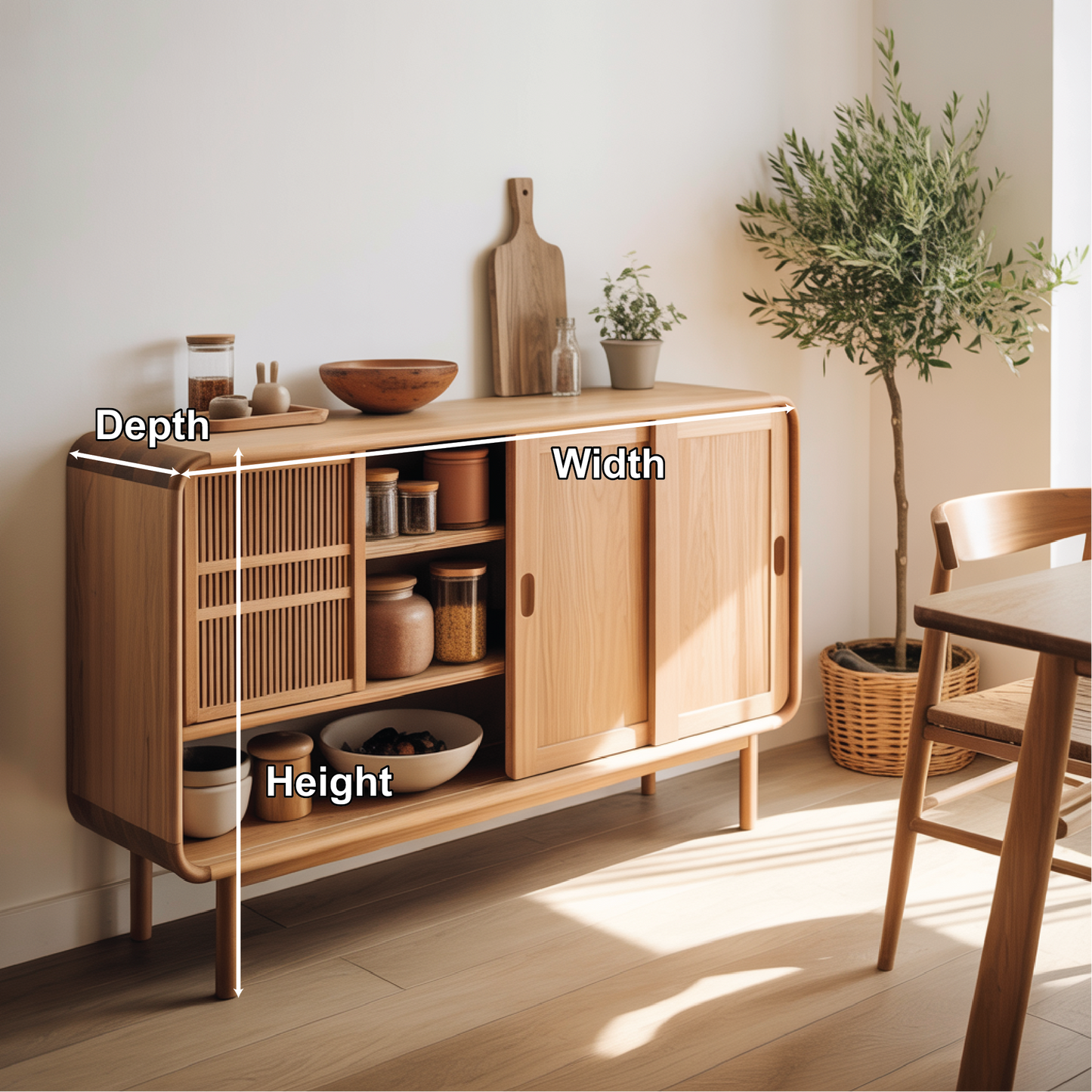 Solid Wood Console Table with Sliding Doors – Handmade Natural Finish Storage Cabinet Kitchnce
