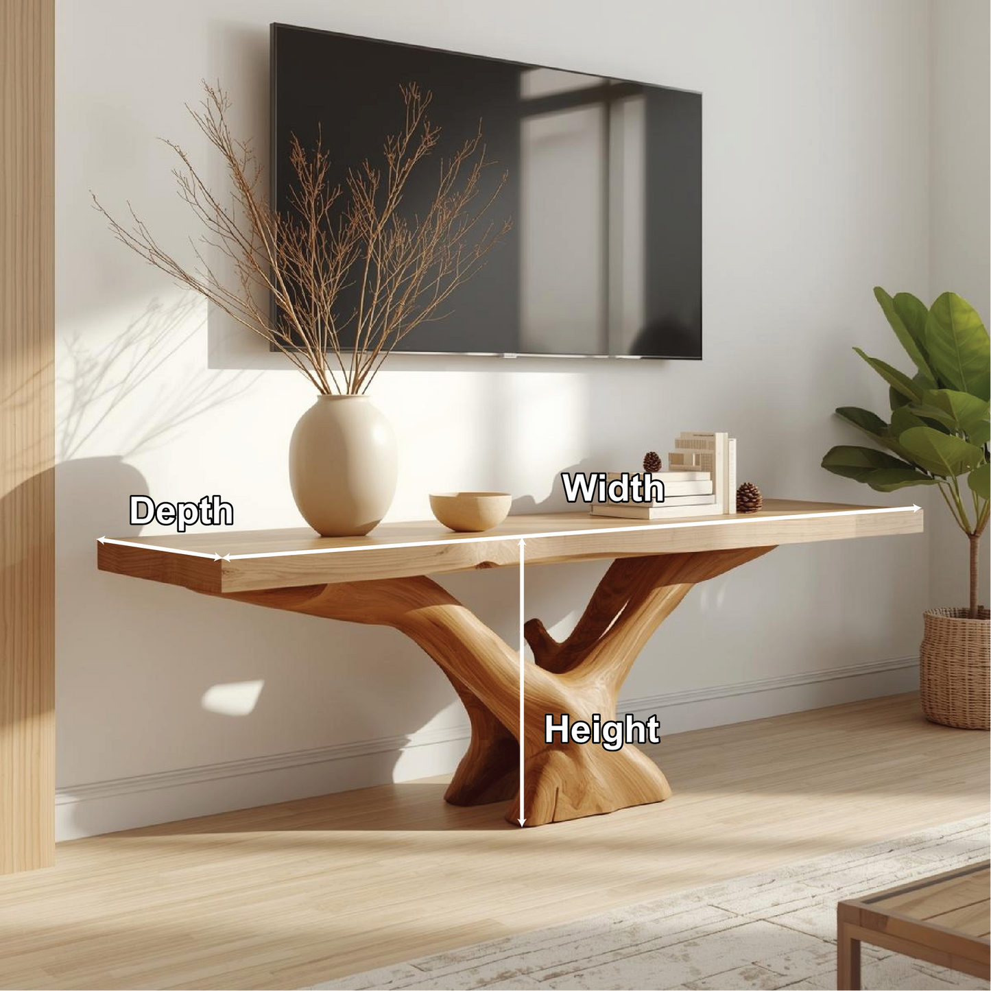 Rustic Solid Wood TV Stand Sculptural Base Media Console Modern Entertainment Table Kitchnce