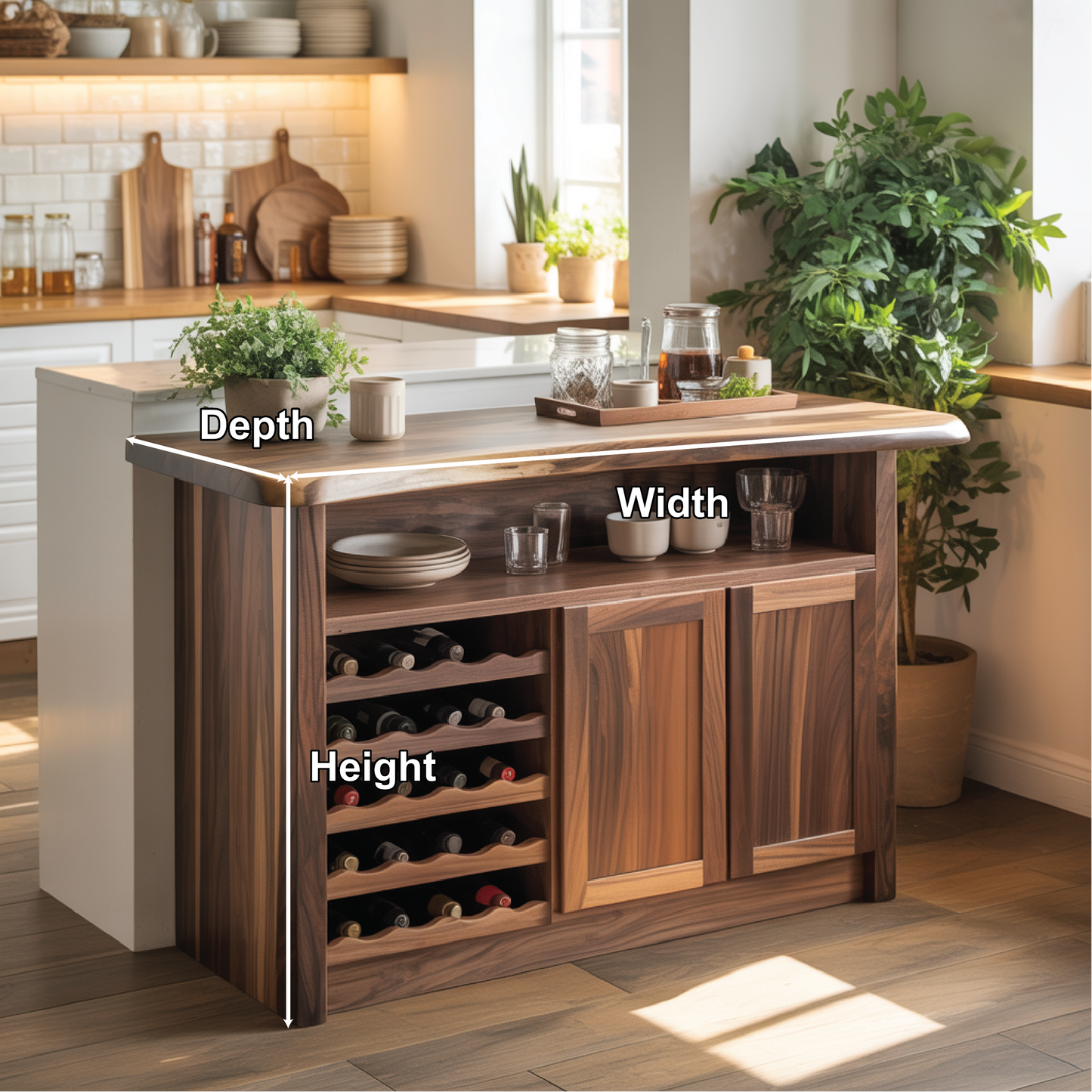 Handcrafted Solid Wood Wine Cabinet for Dining Room | Elegant Natural Storage & Display Kitchnce