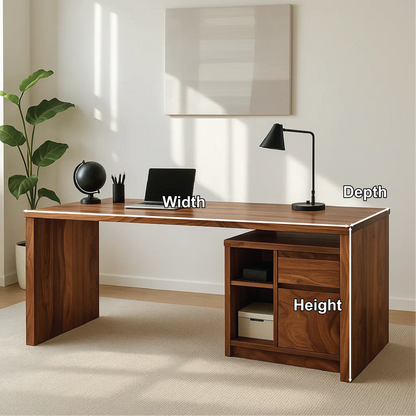 Handcrafted Solid Wood Work Desk – Modern Minimalist Office Table with Storage Shelves & Drawer Kitchnce