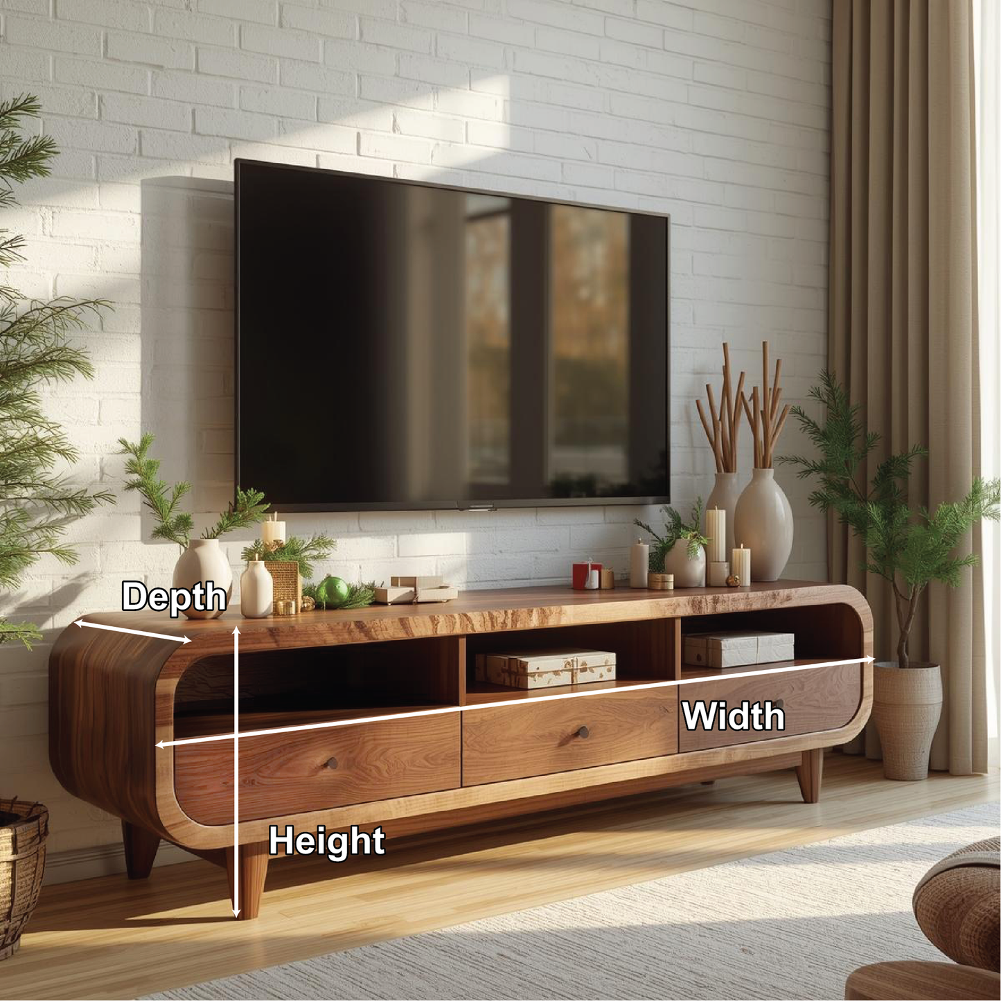 Mid Century Walnut TV Stand Solid Wood Media Console Modern Entertainment Center Cabinet Kitchnce