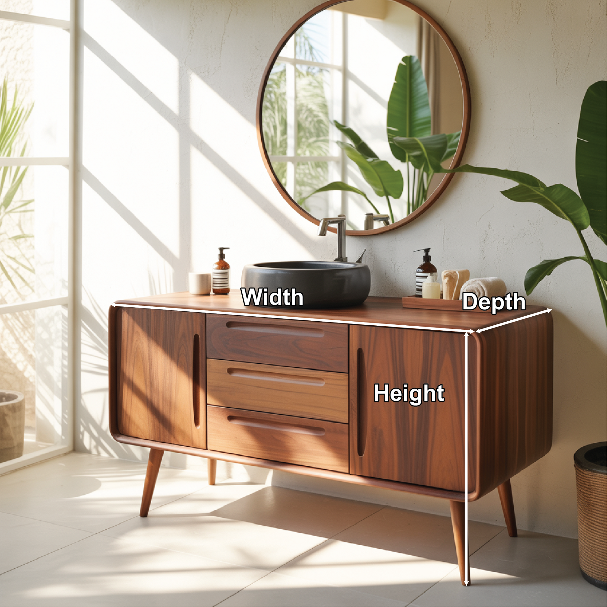 Mid Century Modern Solid Wood Bathroom Vanity Cabinet With Drawers And Doors Kitchnce