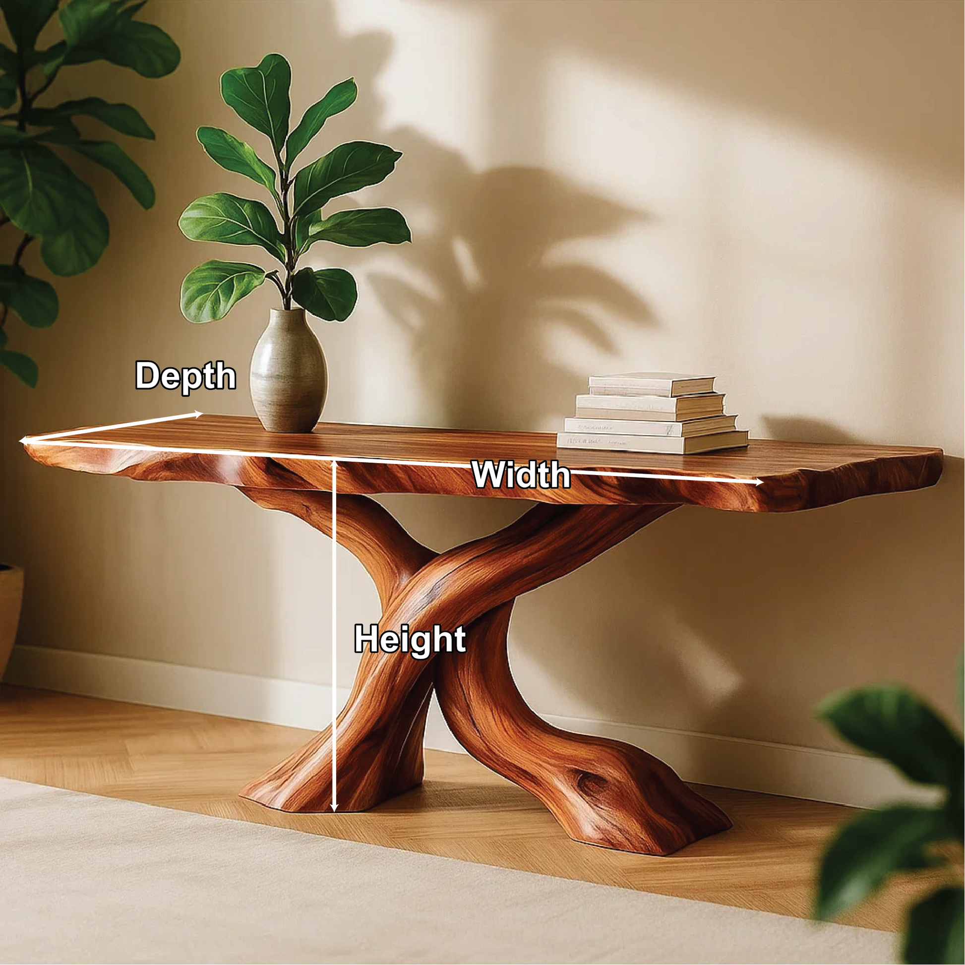 Handcrafted Solid Wood Tree Console Table with Twisted Base Design for Natural Modern Interiors Kitchnce