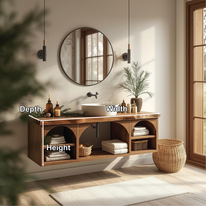 Handcrafted Solid Wood Floating Vanity with Arched Shelves and Natural Live Edge Design Kitchnce