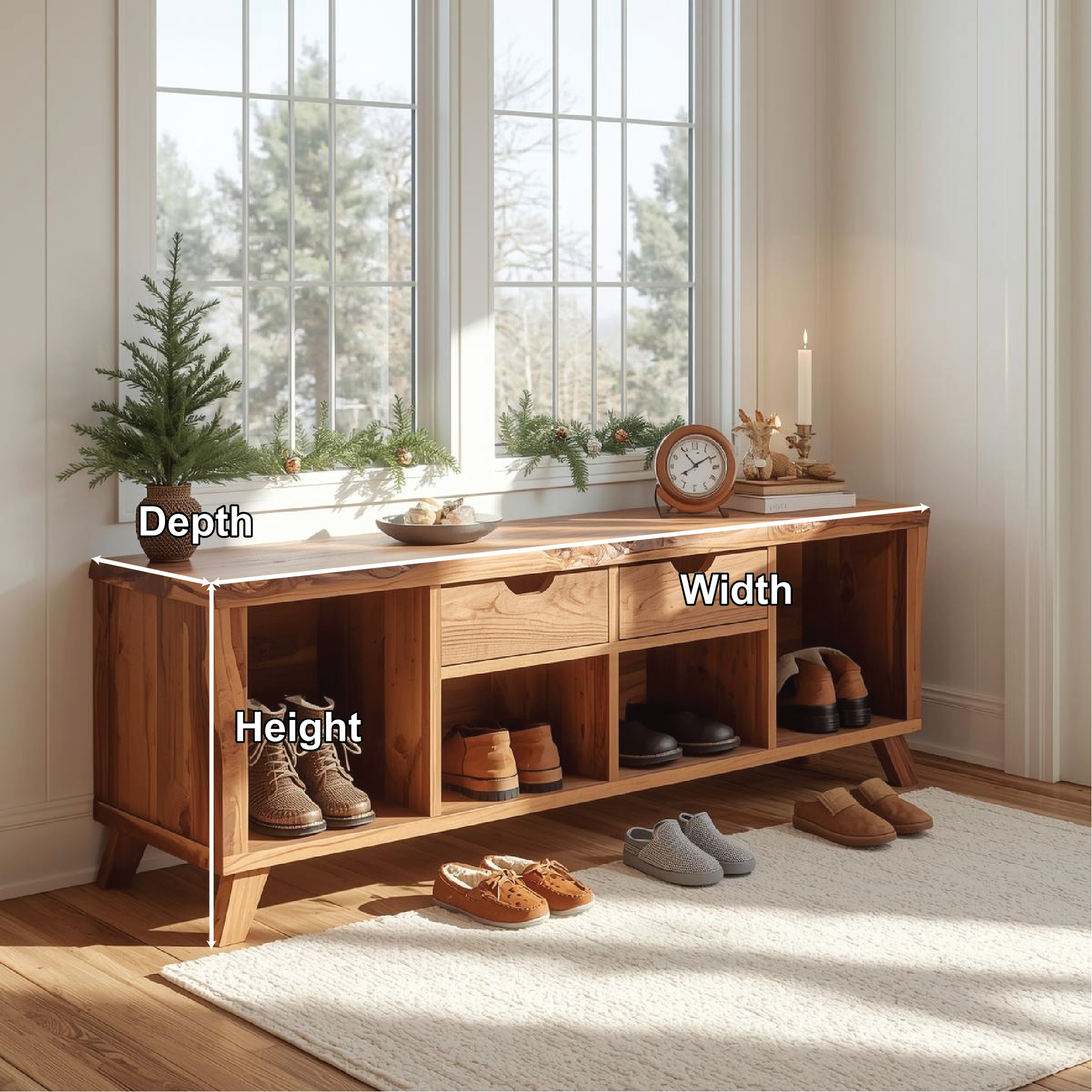 Handcrafted Solid Wood Entryway Bench – Rustic Bench for Natural Modern Home Décor Kitchnce