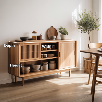 Solid Wood Console Table with Sliding Doors – Modern Handcrafted Storage for Dining Space Kitchnce