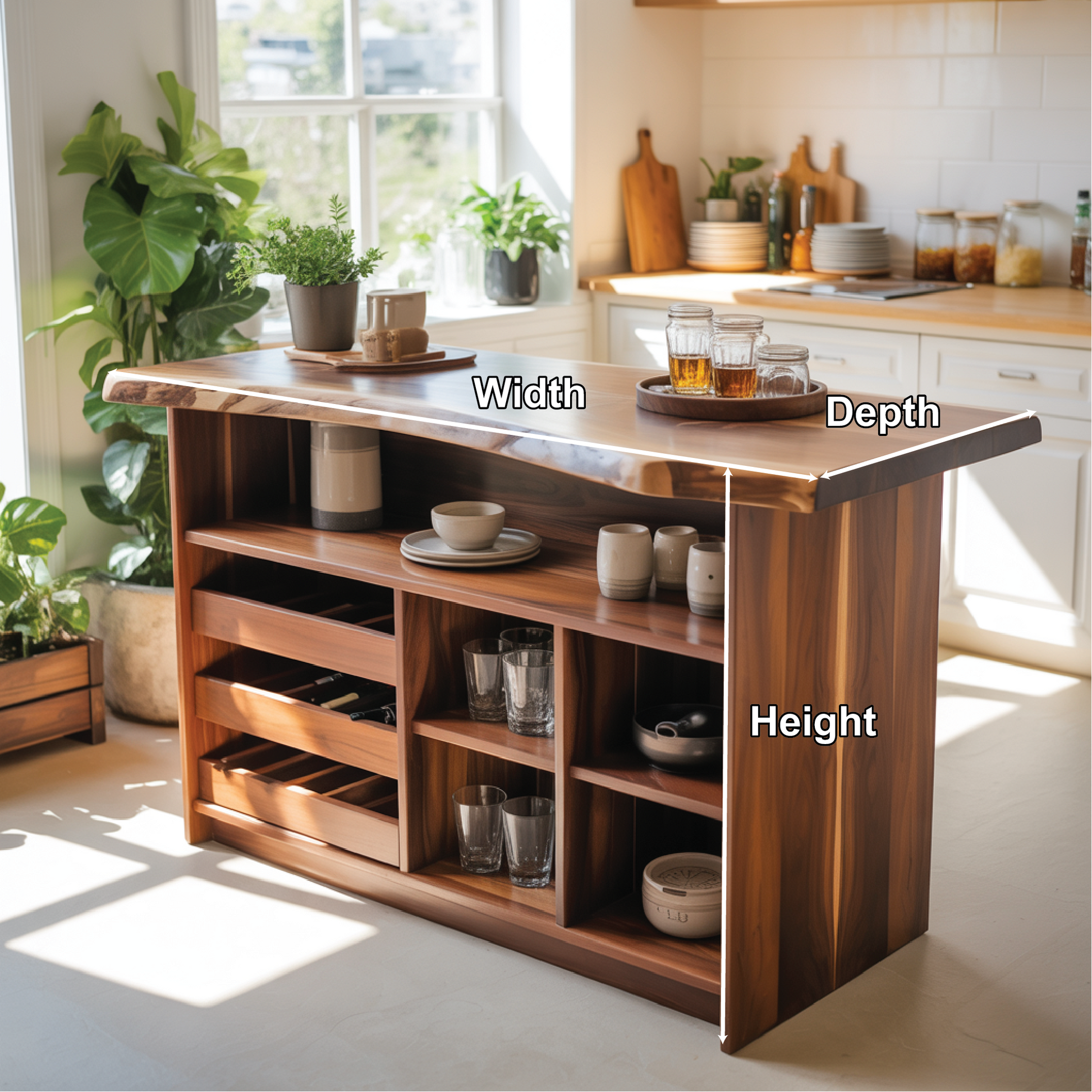Handcrafted Solid Wood Dining Wine Cabinet with Open Shelves and Bottle Storage for Modern Kitchens Kitchnce