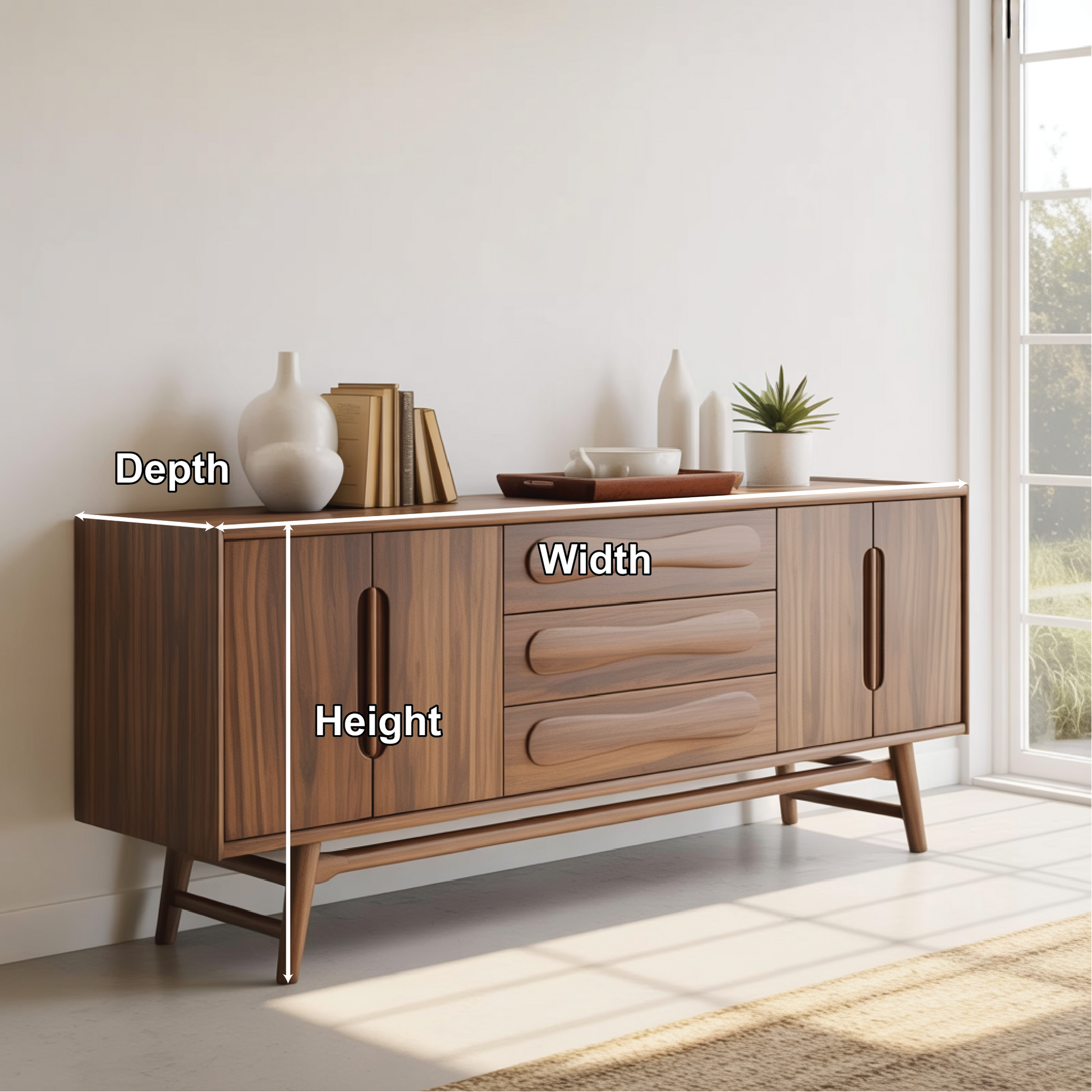 Handcrafted Solid Wood Dining Storage Sideboard with Sculpted Wave Drawers and Modern Design Kitchnce