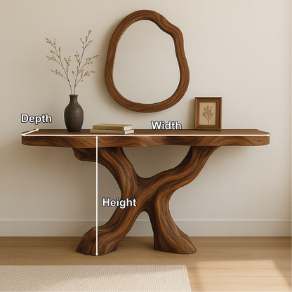 Handcrafted Solid Wood Console Table with Organic Flowing Base and Smooth Natural Finish Kitchnce
