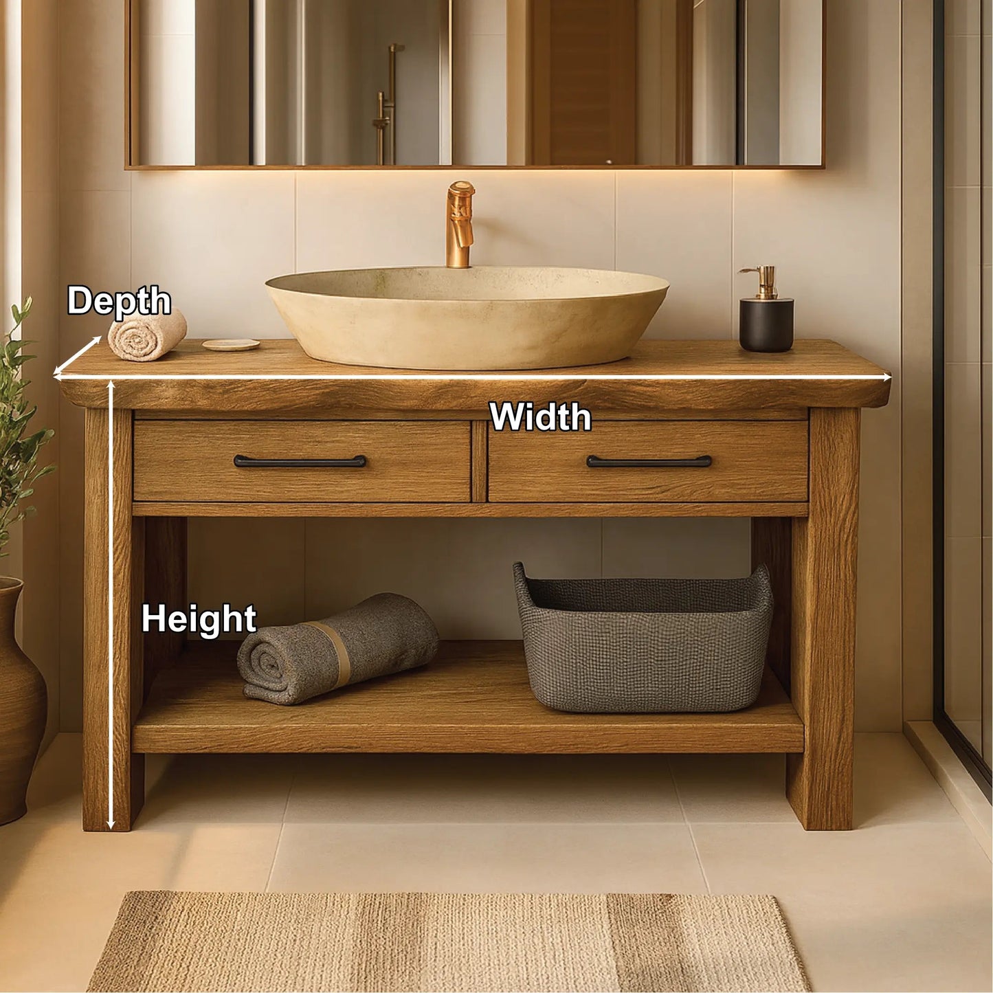 Handcrafted Solid Wood Bathroom Vanity with Drawers and Live Edge Design for Rustic Modern Spaces Kitchnce