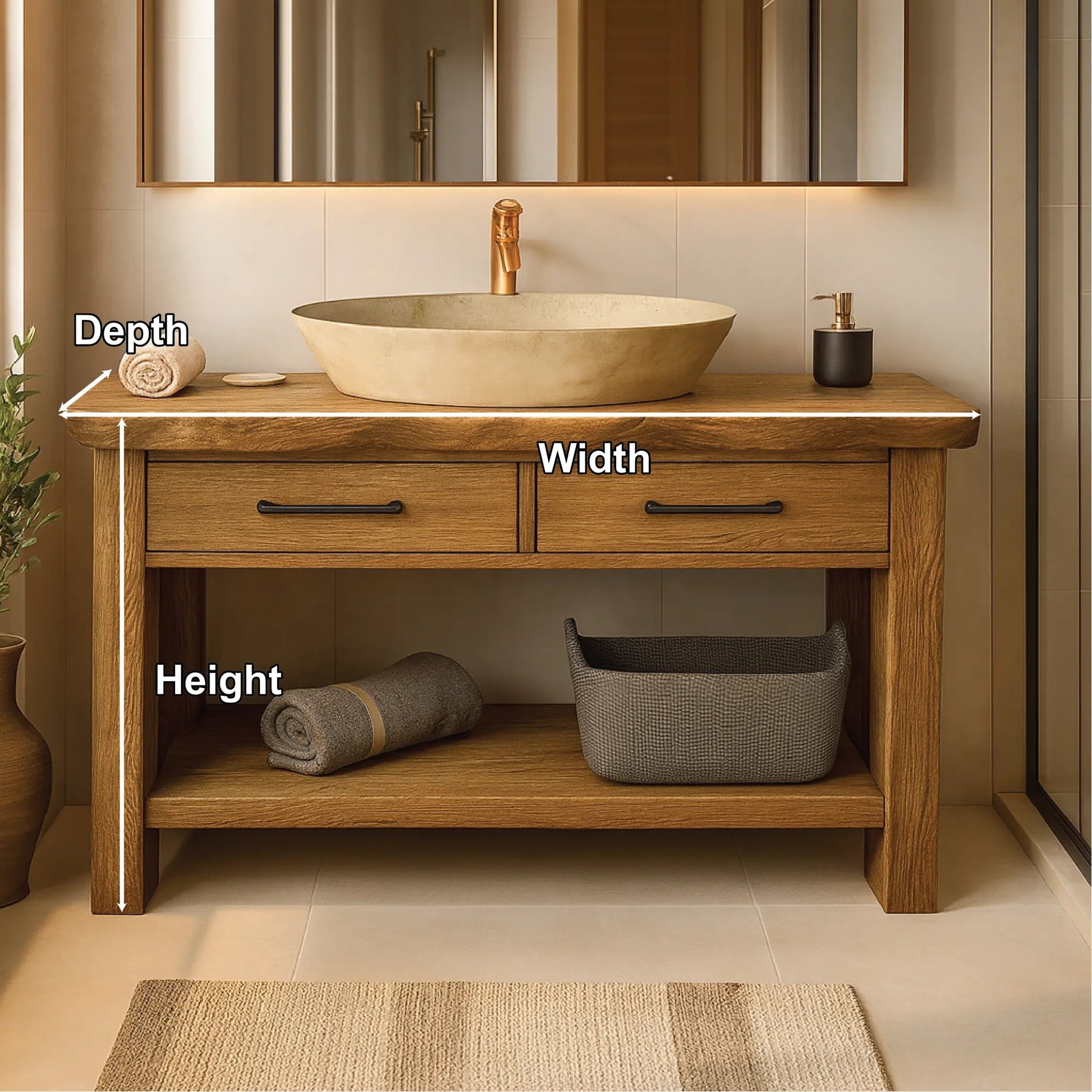 Handcrafted Solid Wood Bathroom Vanity with Drawers and Live Edge Design for Rustic Modern Spaces Kitchnce
